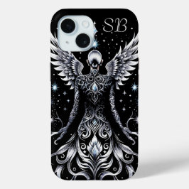 Anjo De Tatuagem De Prata E Preto Monograma