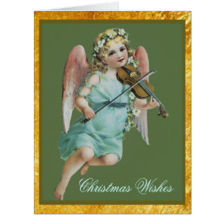Anjo do Natal com o cartão grande do violino
