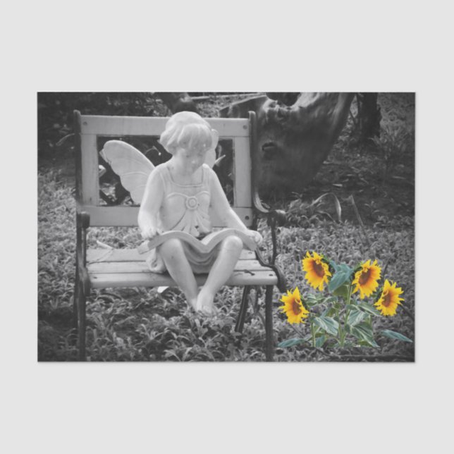 Anjo e Girassóis Papel Tecido (Frente )