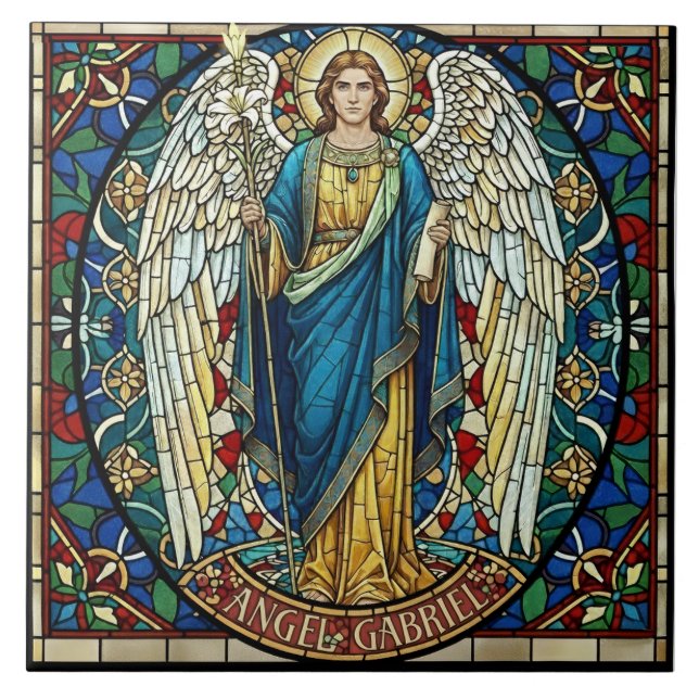 Anjo Gabriel Estilo Vitral Arcanjo Arte (Frente)