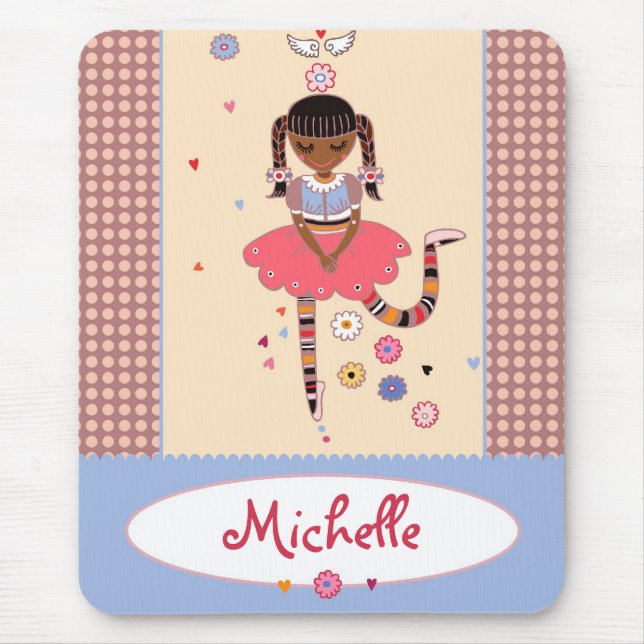 Anjo Girl (Afro) Nome Personalizado Mousepad (Frente)
