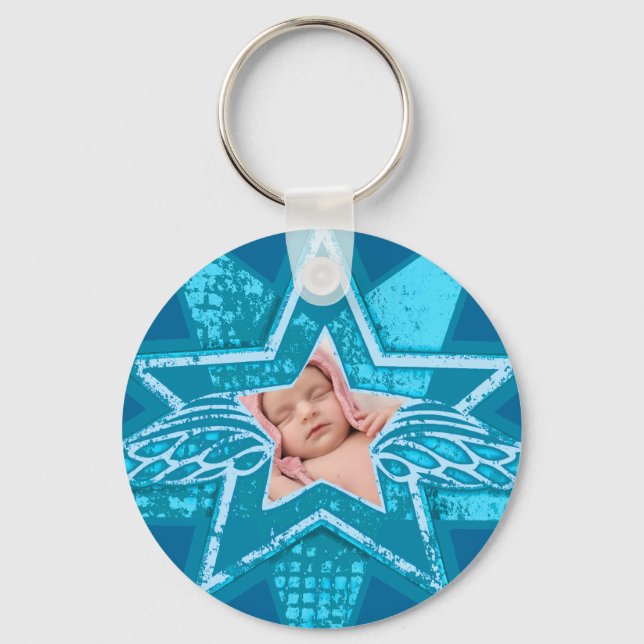 Anjo na estrela chaveiro de ciano monótono (Frente)