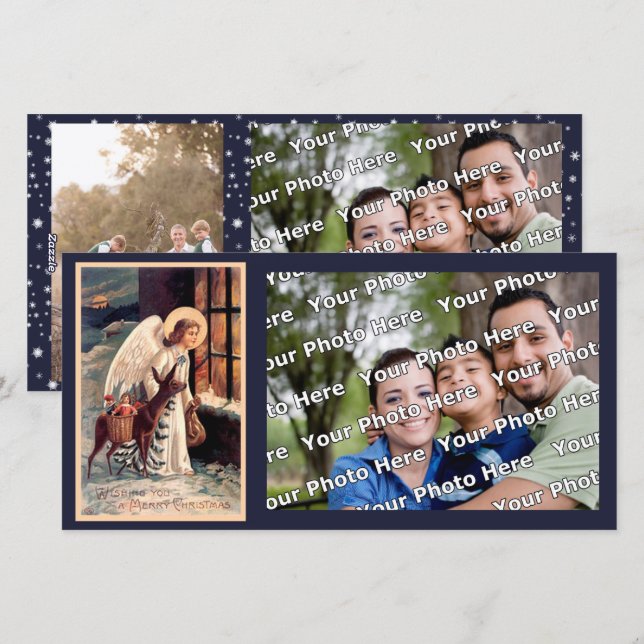 Anjo Natal Com Cartões de fotos De Veado (Frente/Verso)