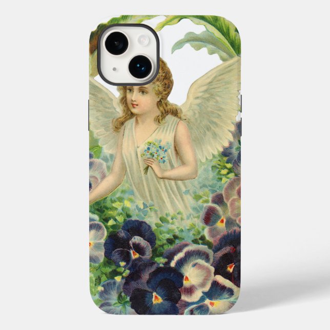 Anjo Páscoa vitoriano com Flores Pansy Roxas (Verso)