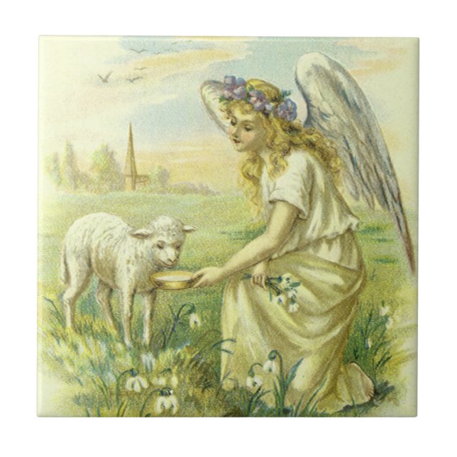 Anjo Religioso da Páscoa Vitoriano Vintage com Cor (Frente)