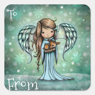 Anjo segurando a etiqueta de presente de Natal de 