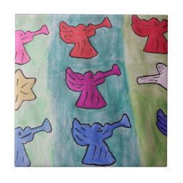 Anjos de Natal com trompetes Azulejo cerâmico