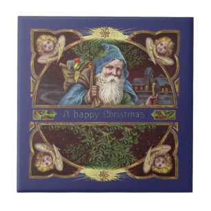Anjos de Papai Noel Vitorianos Azul Natal Arte Ant