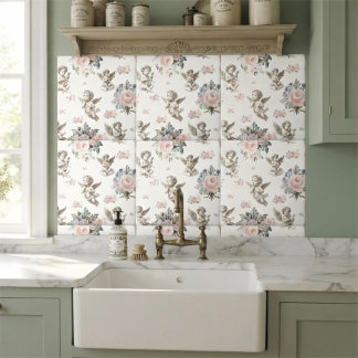 Anjos vintage Querubins e azulejo floral Pastel