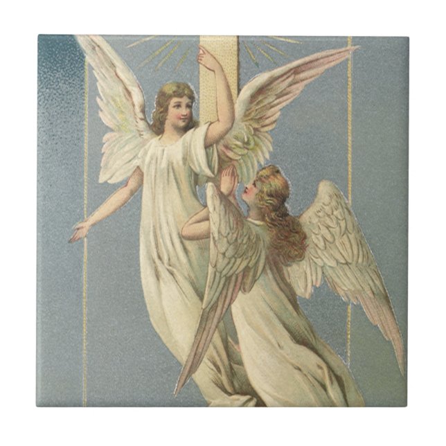 Anjos Vitorianos com uma Cruz, Páscoa Vintage (Frente)