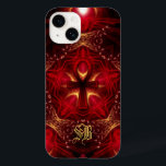 Ankh Energy Red Dourado Monograma Personalizado<br><div class="desc">Símbolo da Vida : Símbolo Ankh energizando artes fractais vermelhas e douradas com área a ser personalizada com 2 iniciais,  cobrir de capa de telefone</div>