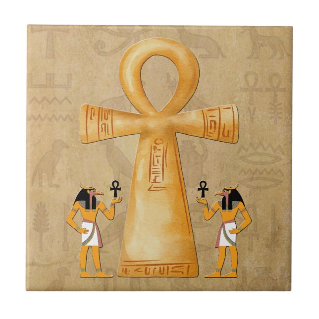 Ankh Key Of Life On Hieroglyph Ceramic Tile (Frente)