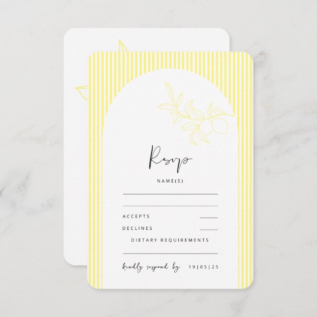 ANNA Modern Italiana Lemon Strips RSVP Card (Frente/Verso)
