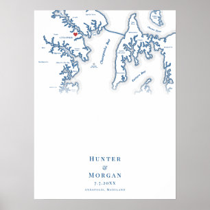 Annapolis MD Map Weding Elegant Guest Book Poster