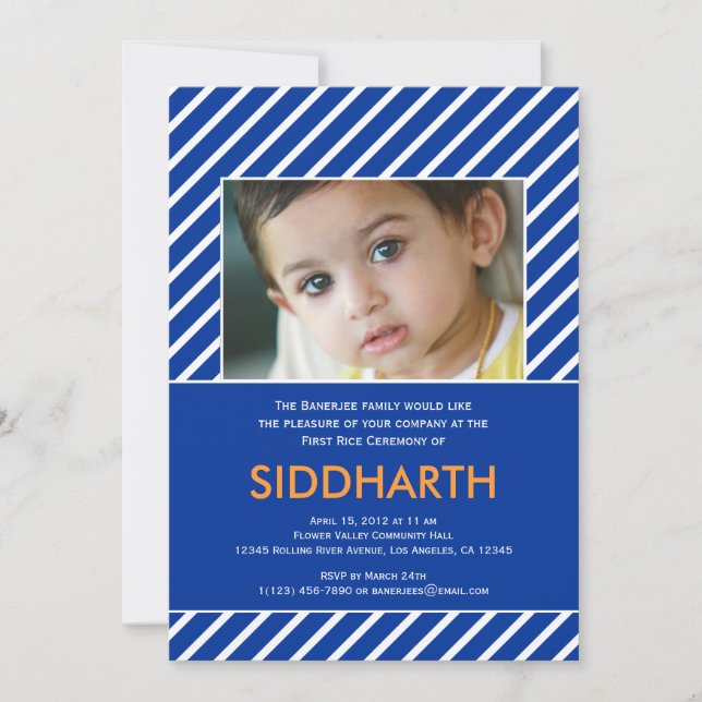 Annaprashan (Primeiro Arroz) Azul Convite (Frente)