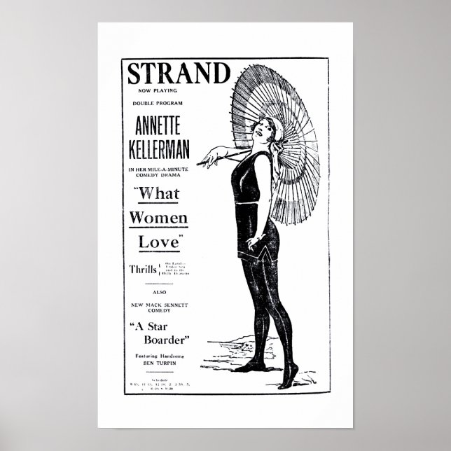 Annette Kellerman 1921 Vintage Filme e poster (Frente)