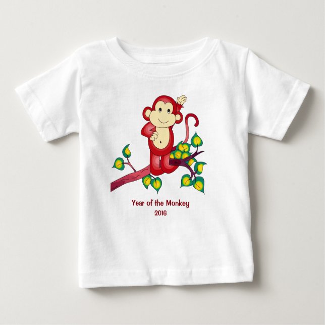 Ano da camisa 2016 vermelha do bebê do macaco (Frente)