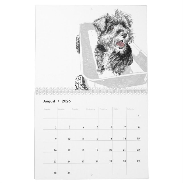Ano do calendário dos desenhos dos cães (Ago 2026)