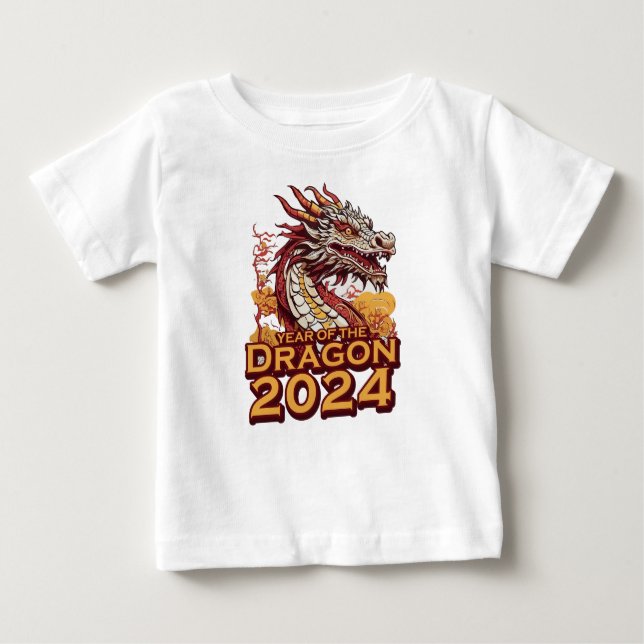 Ano do dragão 2024 camisas brancas para bebês, Dra (Frente)