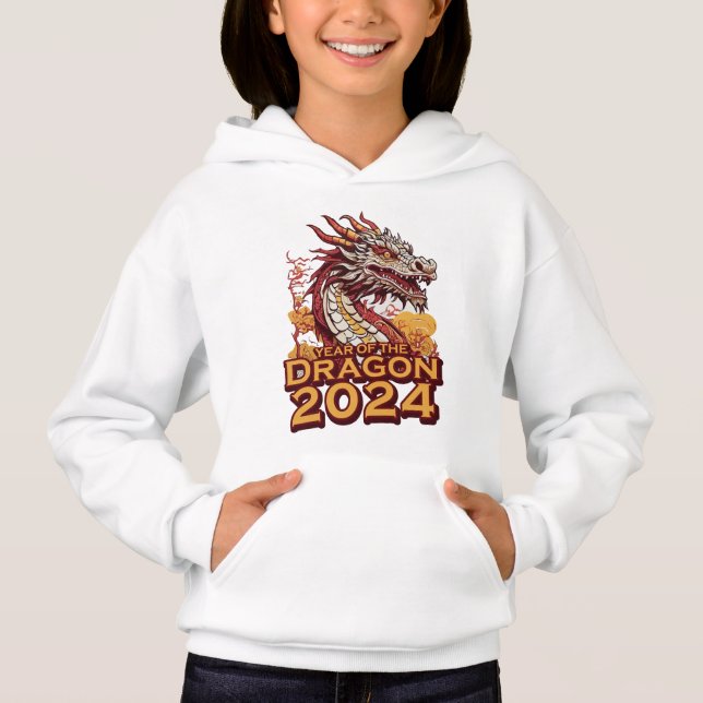 Ano do Dragão 2024, Hoody Branca, Dragão (Frente)