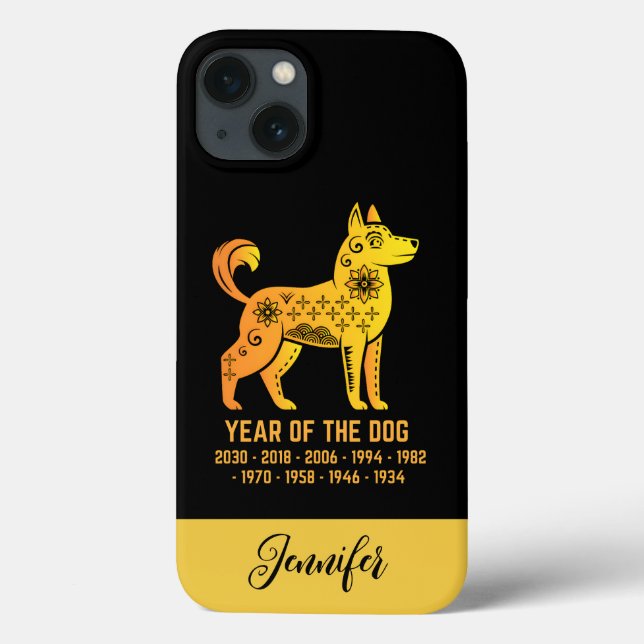 Ano Dourado De Gradiente Do Nome Zodiac Do Cão Neg (Verso)