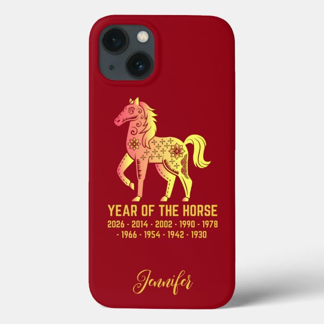 Ano Dourado De Gradiente Do Nome Zodiac Do Cavalo  (Verso)