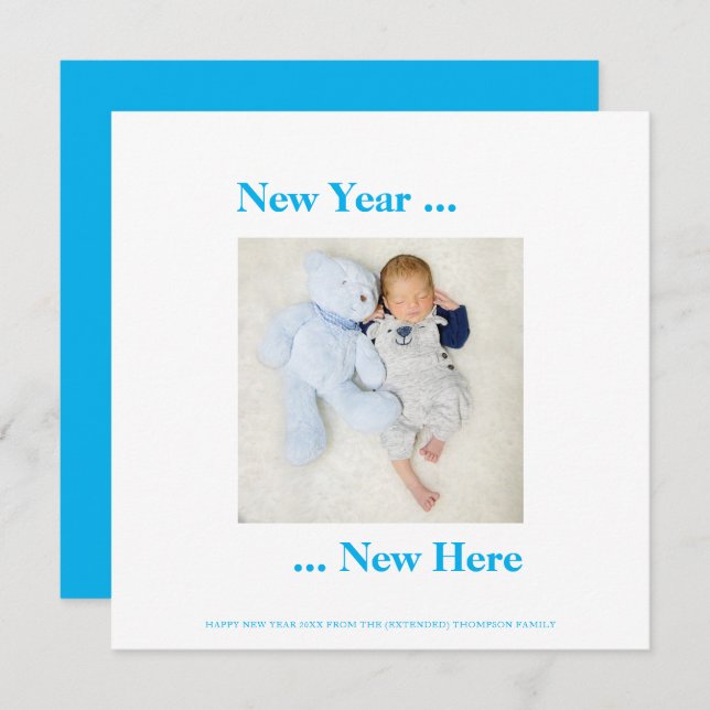 Ano Novo Aqui Foto Bebê Menino Anunciar Azul (Frente/Verso)