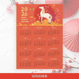 Ano Novo Asiático 2026 Cavalo Calendário Magnético