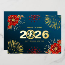 Ano Novo Chinês Feliz Ouro Azul do Cavalo