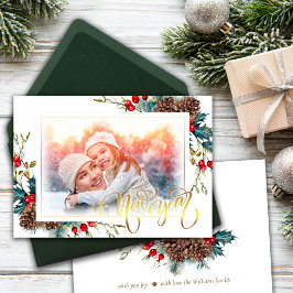 Ano Novo com ramos do Spruce Cartão de Saudação Fo