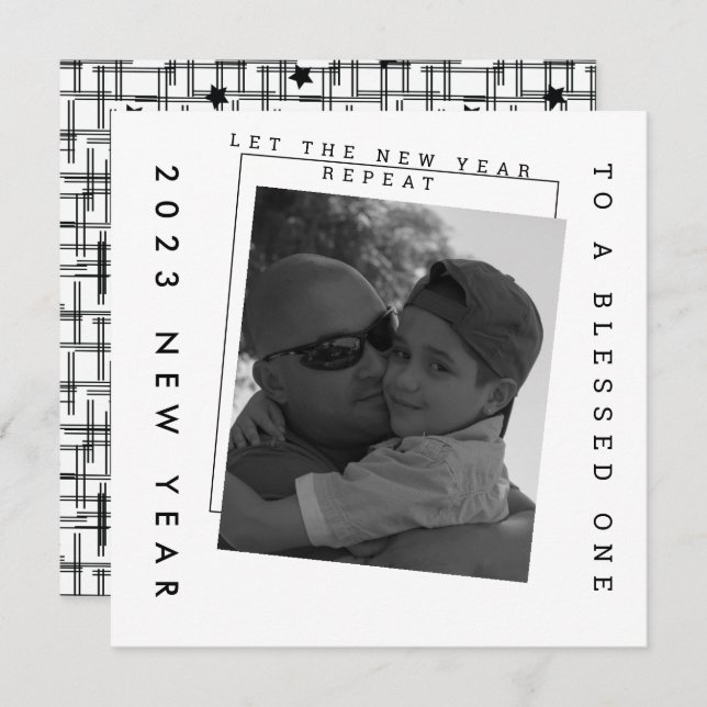 anos novos 2023 Cartão com fotos branco preto (Frente/Verso)