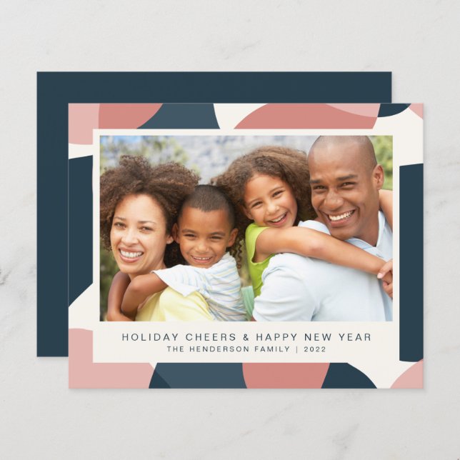 Anos novos de Natal do Orçamento Cartão Azul Rosa  (Frente/Verso)