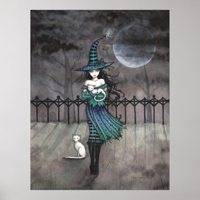 Antes da meia-noite Poster de Gato Branco de Bruxa (Frente)