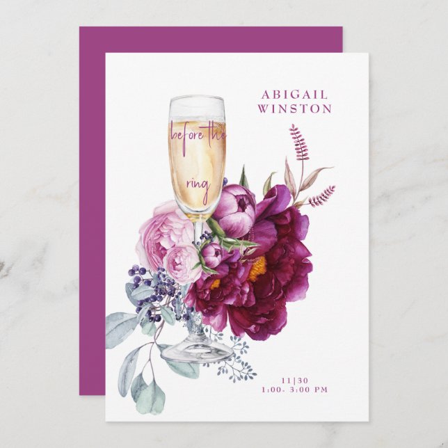Antes do Champanhe Magenta - Convite Bridal (Frente/Verso)