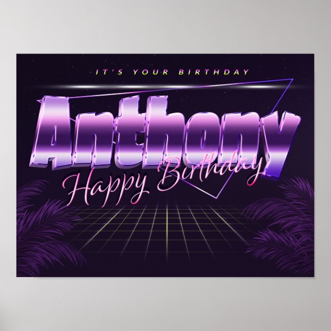 Anthony Name Vorname lila retro Poster Geburtstag (Frente)