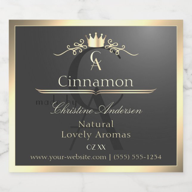 Anthracite with Gold Border Monogram Product Label (Rótulo Único)