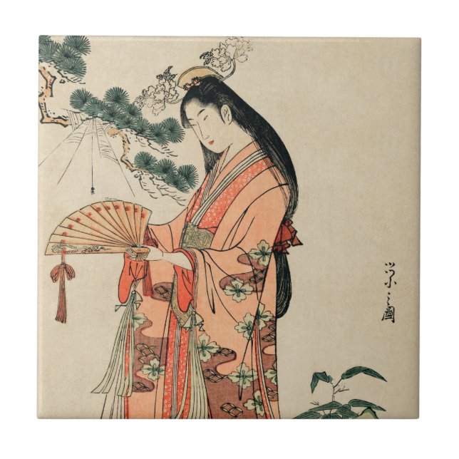 Antiga Madeira japonesa desenhando com mulher (Frente)
