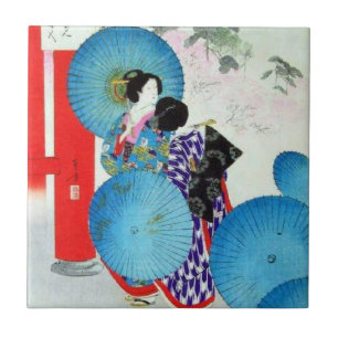 Antigo Azulejo cerâmico do Japão, pequeno (4,25"