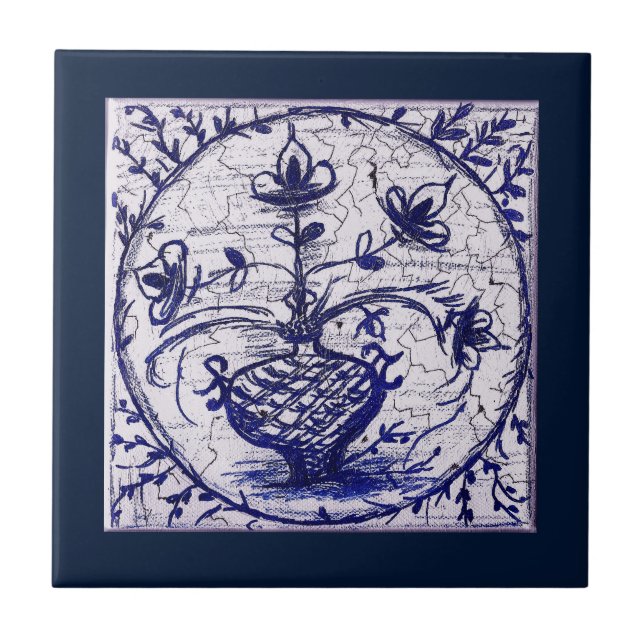 Antigo azulejo Norte-Alemão, azulejo cerâmico vint (Frente)