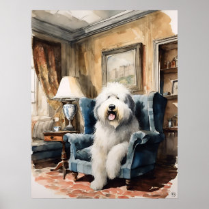 Antigo cão-pastor inglês - Impressão de arte canin