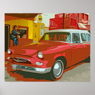 Antigo carro vermelho na Poster da Estação de Se