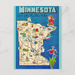 Antigo cartão postal do mapa de Minnesota