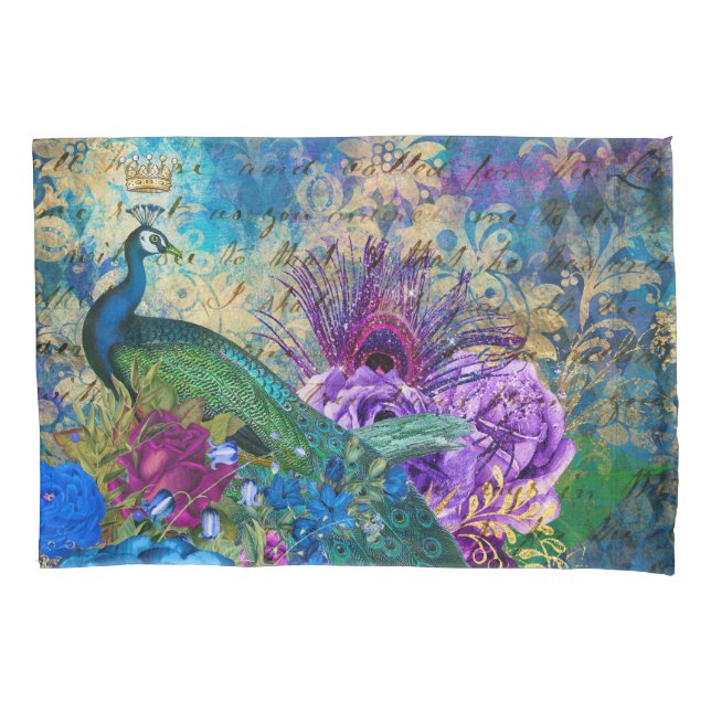 Antigo Pavão Ilustrado e Flores Grunge (Frente)