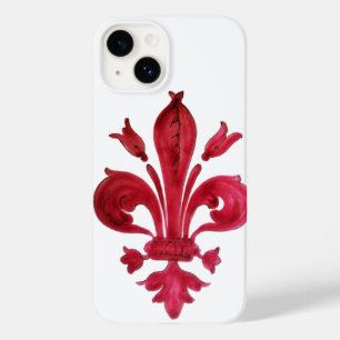 ANTIGO VERMELHO FLEUR DE LIS EM BRANCO FLORAL HERÁ