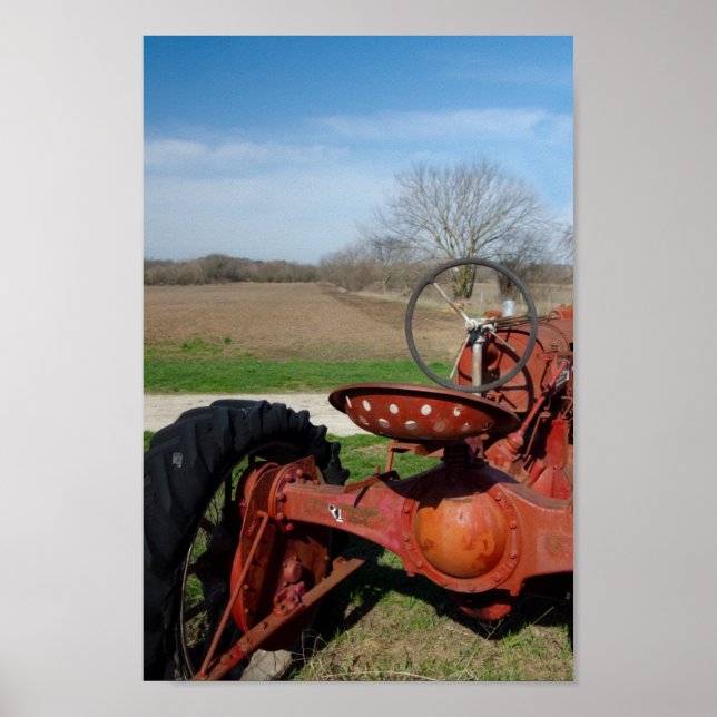Antiguamente Poster de Trator Vermelho (Frente)