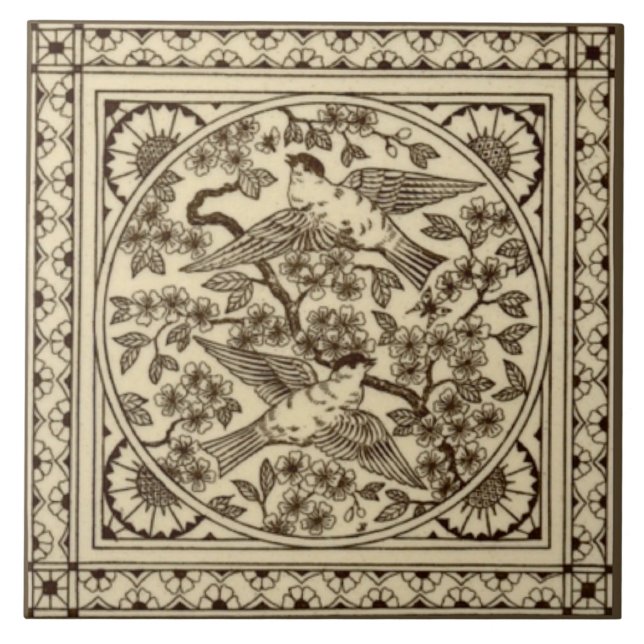 Antiquado Estético - Azulejo De Aves Japonês (Frente)