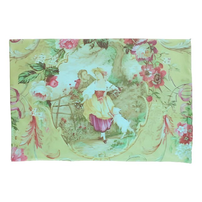 Antiquado estilo Toile Rococo Vitoriano Verde (Frente)