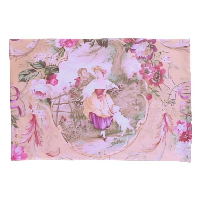 Antiquado Estilo Vitoriano de Rococo Toile Rosa Fl (Frente)