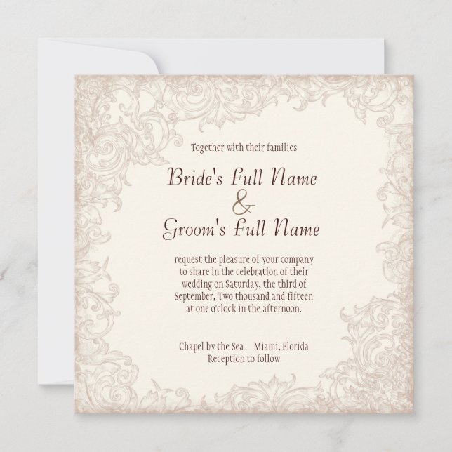 Antiquado Rosa Inglês - Convite para Casamento Lav (Frente)