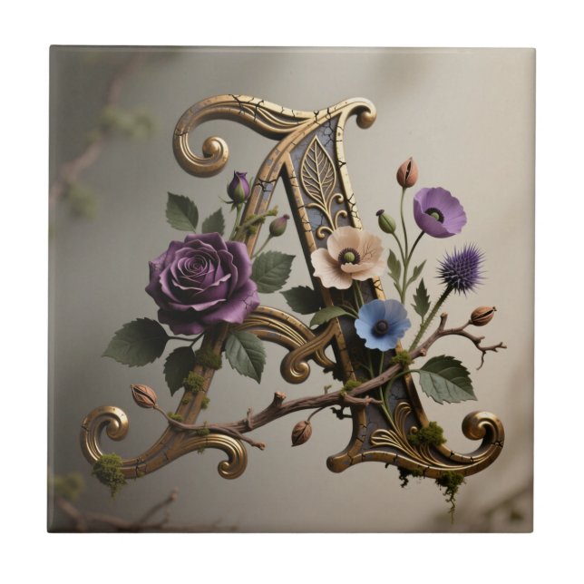 Antique Floral Gold Letter A Monogram (Frente)